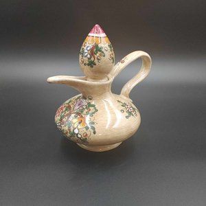 Vintage Baffoni Gubbio Italian Art Pottery PItcher Vase Floral Italy Signed